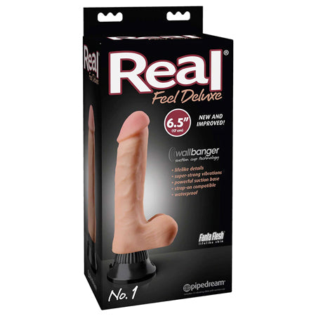 Real Feel Deluxe No. 1 Realistic 6.5 in. Vibrating Dildo With Balls and Suction Cup Beige-0