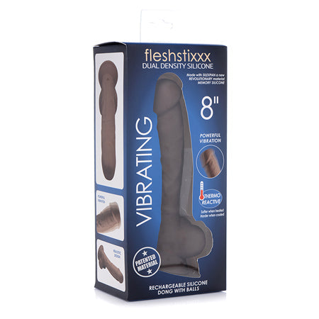 Curve Toys FLESHSTIXXX Rechargeable 8 in. Posable Vibrating Dildo with Balls & Suction Cup Brown-0