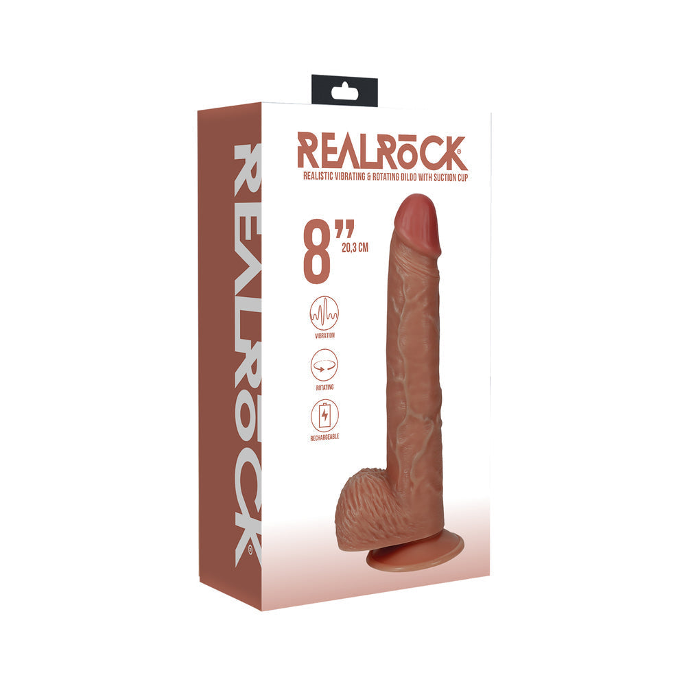 RealRock 8 in. Vibrating and Rotating Cock with Balls Regular Straight Tan-0