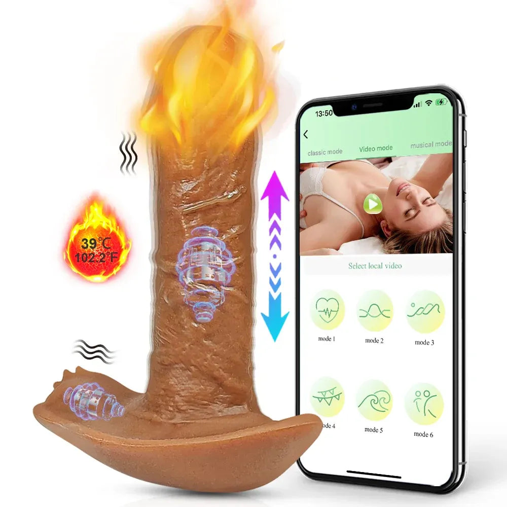 Bluetooth Thrusting Dildo with Heat for Women-5