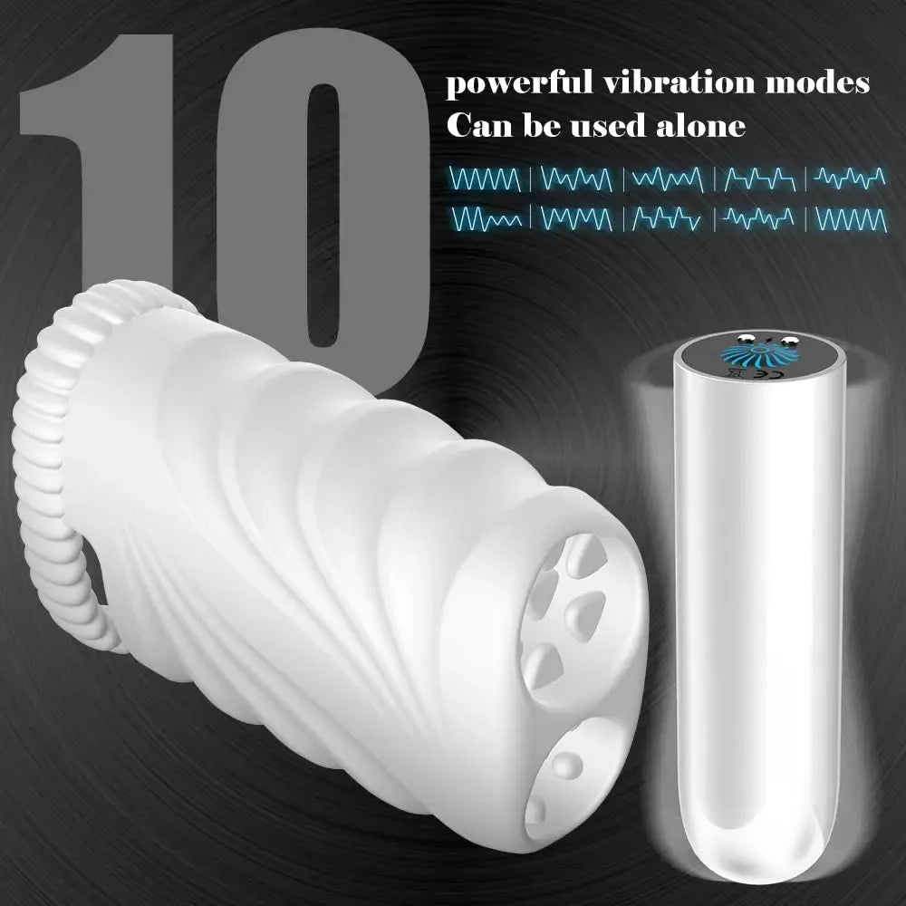 10 Mode Cordless Masturbator for Men Soft Vibrating Cock Sleeve for Prolonged Erection-1