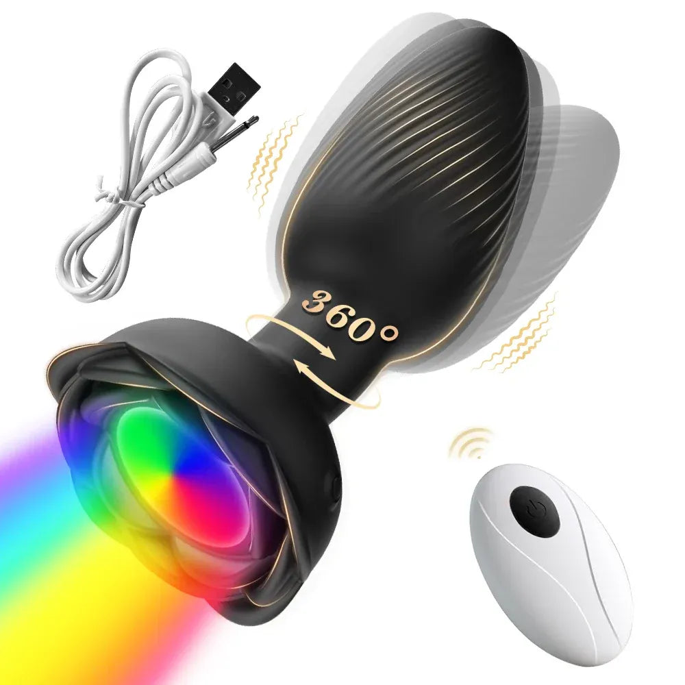 360 Rotating Vibrating Anal Plug Led Light-5