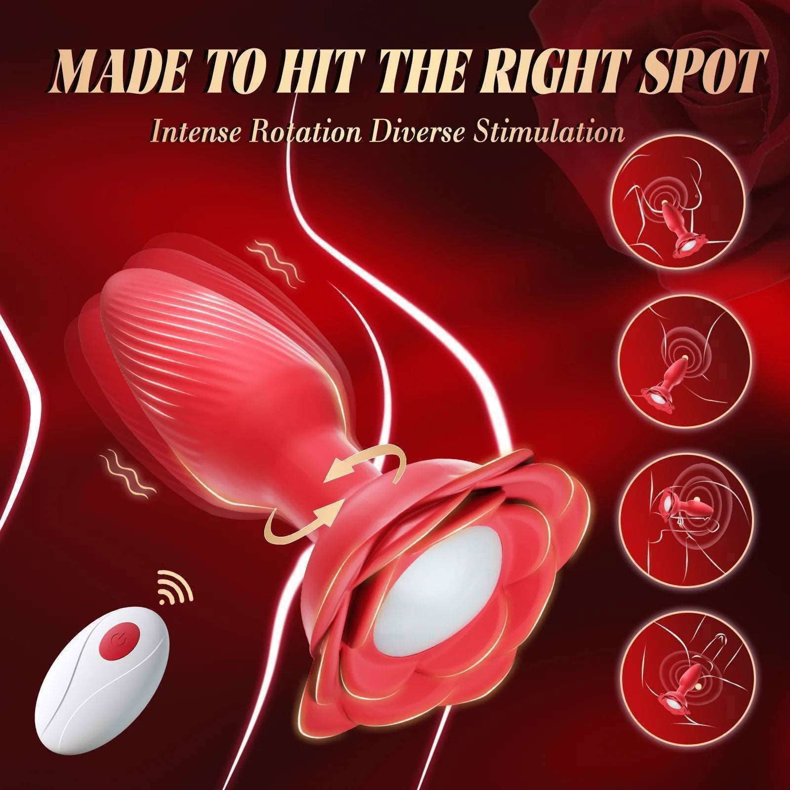 360° Rotation Rose Vibrating Butt Plug Prostate Massager-3