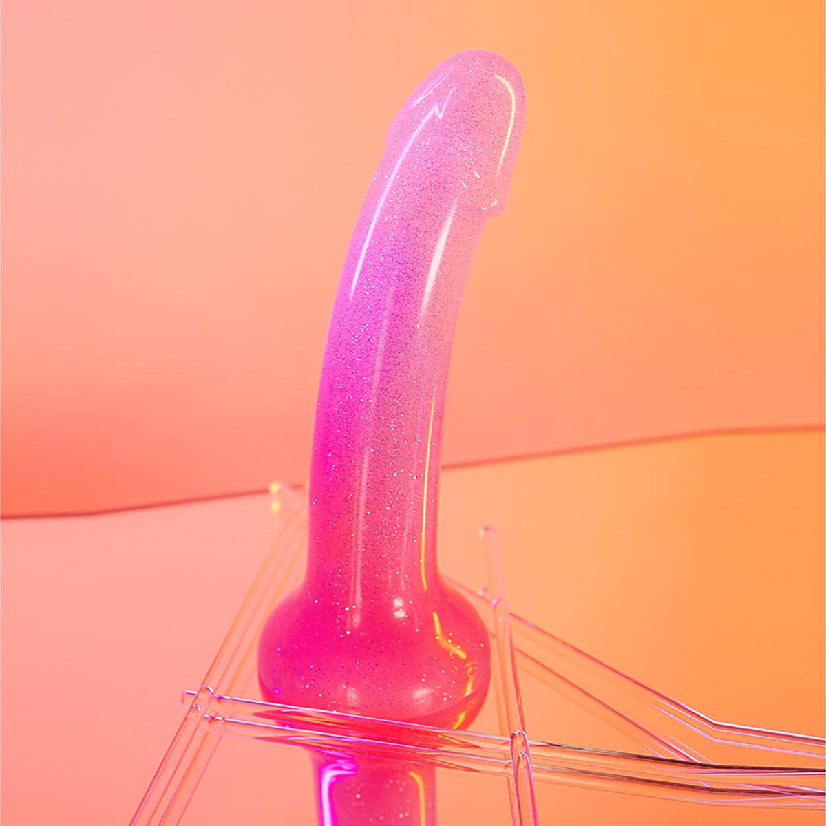 Love to Love Dildolls Sunrise  6 in. Silicone Dildo with Multicolor Star Glitter Pink/Purple-3