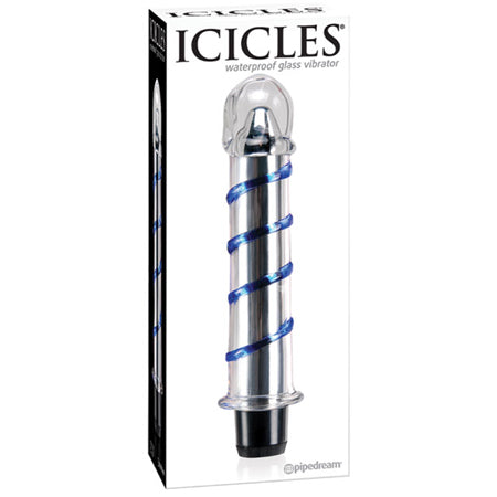 Icicles No. 20 Ribbed Vibrating 7.5 in. Glass Dildo Blue/Clear-0