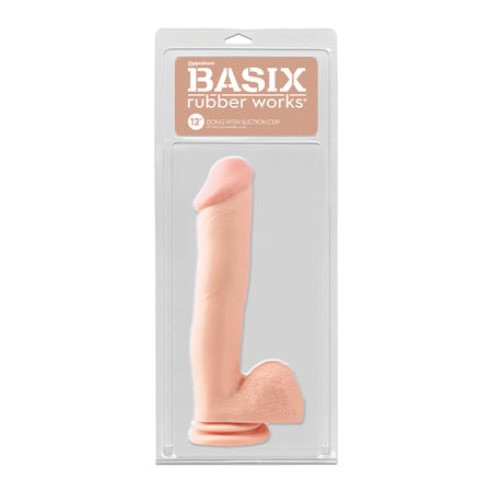 Basix Rubber Works 12 in. Dong With Balls & Suction Cup Beige-0