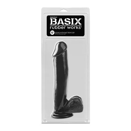 Basix Rubber Works 12 in. Dong With Balls & Suction Cup Black-0