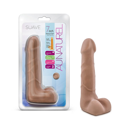 Au Naturel Suave 7 in. Posable Dual Density Dildo with Balls Tan-0