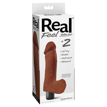 Real Feel Lifelike Toyz No. 2 Realistic 7.25 in. Vibrating Dildo With Balls Brown-0
