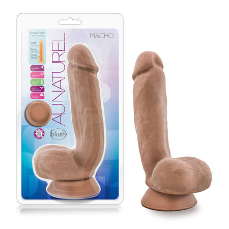 Au Naturel Macho 8.5 in. Posable Dual Density Dildo with Balls Tan-0