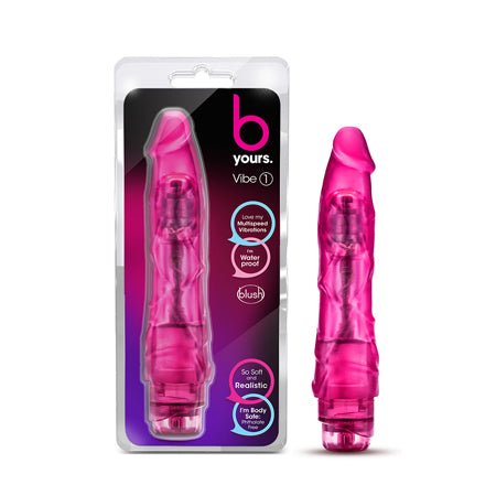 B Yours Vibe 1 Realistic 9 in. Vibrating Dildo Pink-0
