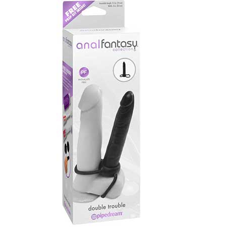 Anal Fantasy Collection Double Trouble 6 in. Dual-Entry Strap-On Dildo Black-0