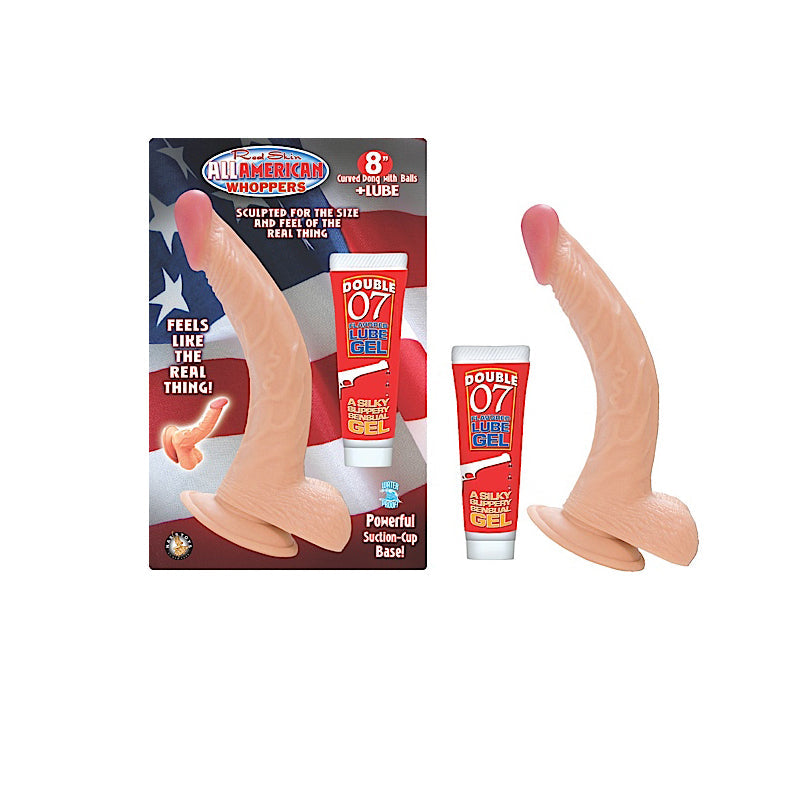 All American Whoppers 8 in. Curved Dong with Balls + Lube-0