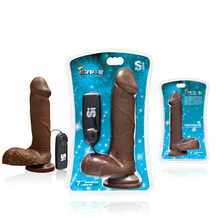 SI 7In Cock w/Balls, Vibrating Egg & Suction Cup - Brown-0