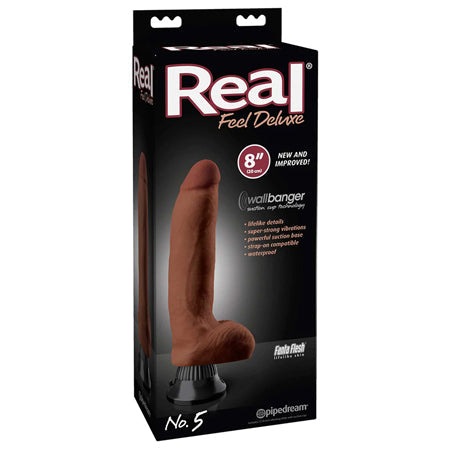 Real Feel Deluxe No. 5 Realistic 8 in. Vibrating Dildo With Balls and Suction Cup Brown-0