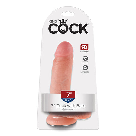 King Cock 7 in. Cock With Balls Realistic Suction Cup Dildo Beige-0
