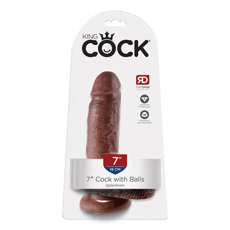 King Cock 7 in. Cock With Balls Realistic Suction Cup Dildo Brown-0