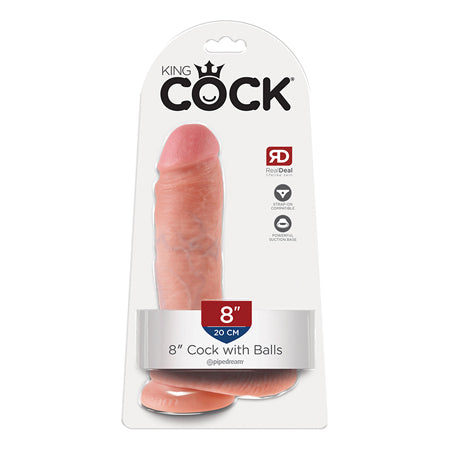 King Cock 8 in. Cock With Balls Realistic Suction Cup Dildo Beige-0