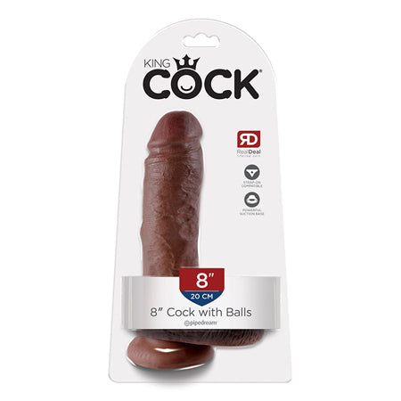 King Cock 8 in. Cock With Balls Realistic Suction Cup Dildo Brown-0