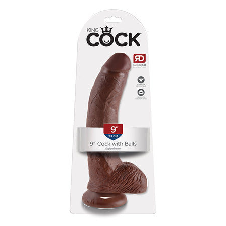 King Cock 9 in. Cock With Balls Realistic Suction Cup Dildo Brown-0