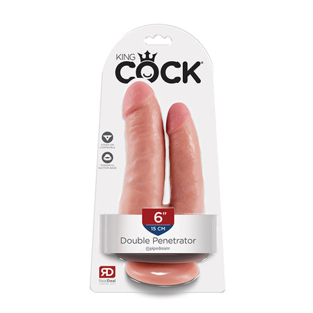 King Cock Double Penetrator 6 in. Realistic Dual-Entry Dildo With Suction Cup Beige-0