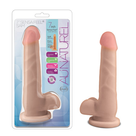 Au Naturel 7 in. Sam Posable Dual Density Dildo with Balls Beige-0