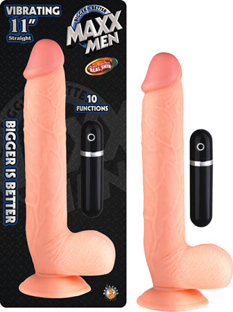 Maxx Men Vibrating 11in. Real Skin Straight Dong With Balls & Suction Cup (Ivory)-0