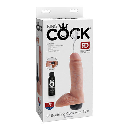 King Cock 8 in. Squirting Cock With Balls Realistic Dildo Beige-0