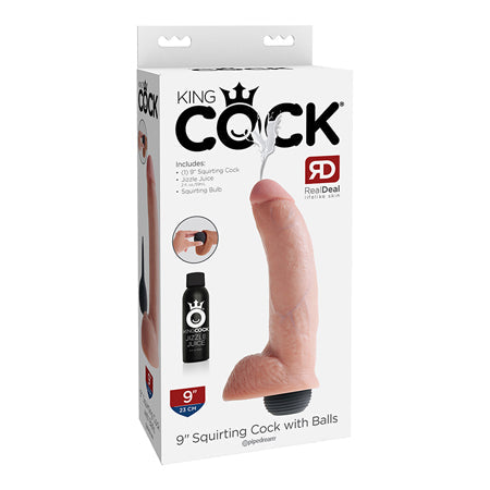 King Cock 9 in. Squirting Cock With Balls Realistic Dildo Beige-0