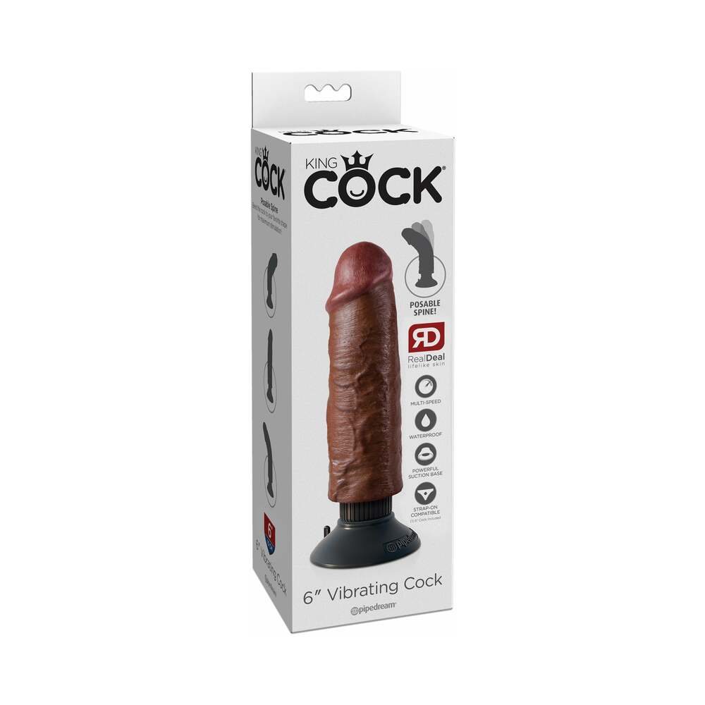 King Cock 6 in. Vibrating Cock Poseable Dildo With Suction Cup Brown-0
