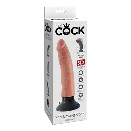 King Cock 7 in. Vibrating Cock Poseable Dildo With Suction Cup Beige-0