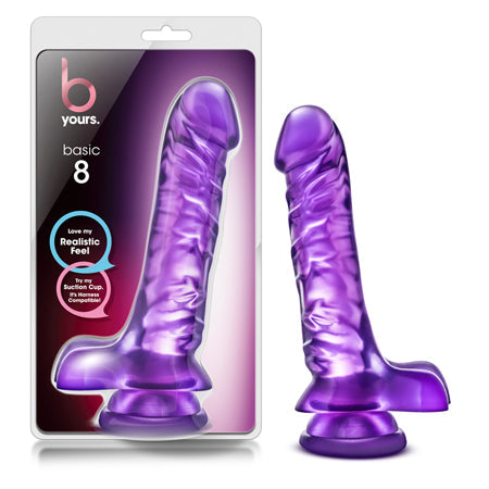 B Yours Basic 8 Realistic 9 in. Dildo with Balls Purple-0