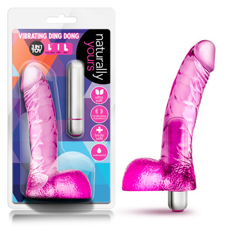 Naturally Yours Vibrating Ding Dong 6.5 in. Dildo with Balls & Vibrator Pink-0