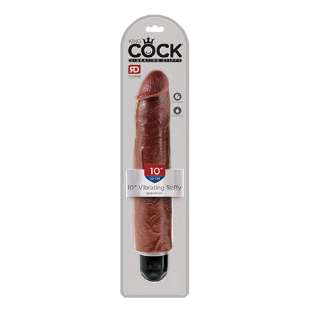 King Cock 10 in. Vibrating Stiffy Realistic Dildo Brown-0