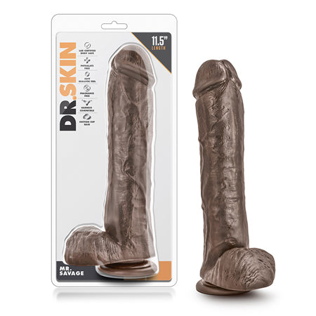 Dr. Skin Mr. Savage Realistic 11.5 in. Dildo with Balls Brown-0