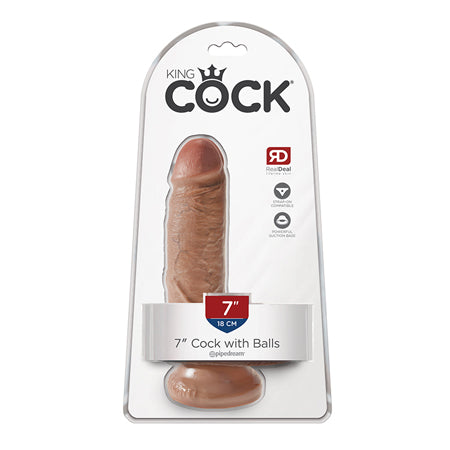 King Cock 7 in. Cock With Balls Realistic Suction Cup Dildo Tan-0