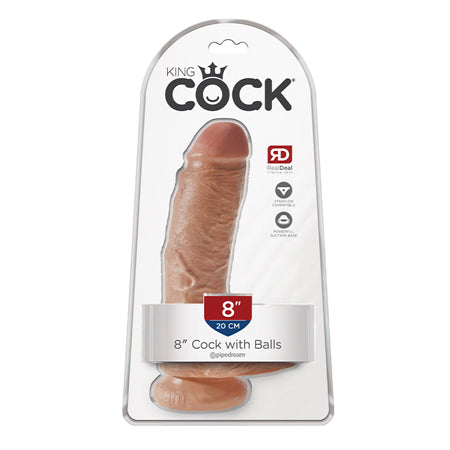 King Cock 8 in. Cock With Balls Realistic Suction Cup Dildo Tan-0