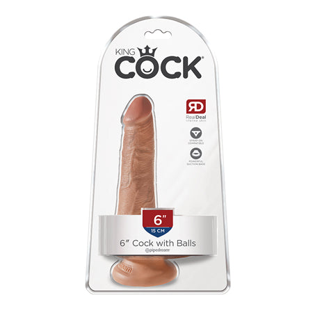 King Cock 6 in. Cock With Balls Realistic Suction Cup Dildo Tan-0