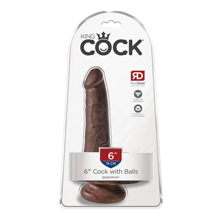 King Cock 6 in. Cock With Balls Realistic Suction Cup Dildo Brown-0