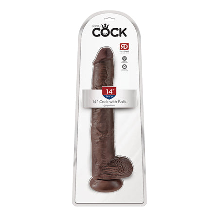 King Cock 14 in. Cock With Balls Realistic Suction Cup Dildo Brown-0