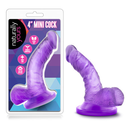 Naturally Yours 4 in. Mini Cock Realistic Dildo with Balls Purple-0