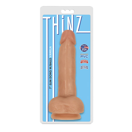 Curve Toys Thinz 7 in. Slim Dildo with Balls & Suction Cup Beige-0