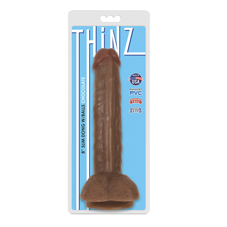 Curve Toys Thinz 8 in. Slim Dildo with Balls & Suction Cup Brown-0