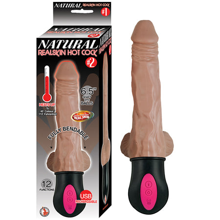 Natural Realskin Hot Cock #2 Fully Bendable 12 Function USB Cord Included Waterproof Brown-0