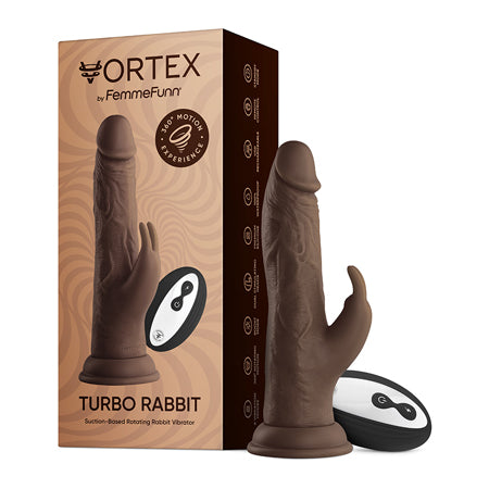 FemmeFunn Vortex Turbo Rabbit 2.0 8 in. Dual Stimulation Vibrating Dildo Brown-0