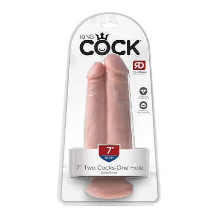 King Cock 7 in. Two Cocks One Hole Dual Dildo With Suction Cup Beige-0