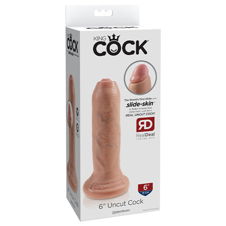 King Cock 6 in. Uncut Cock Realistic Dildo With Moveable Foreskin & Suction Cup Beige-0