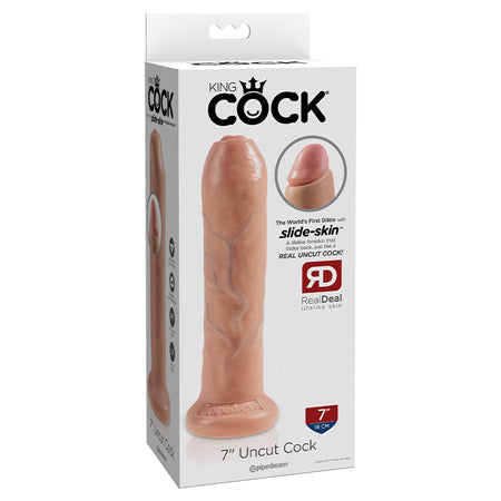 King Cock 7 in. Uncut Cock Realistic Dildo With Moveable Foreskin & Suction Cup Beige-0