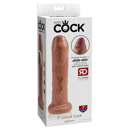 King Cock 7 in. Uncut Cock Realistic Dildo With Moveable Foreskin & Suction Cup Tan-0
