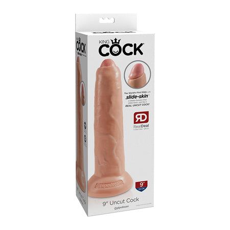 King Cock 9 in. Uncut Cock Realistic Dildo With Moveable Foreskin & Suction Cup Beige-0